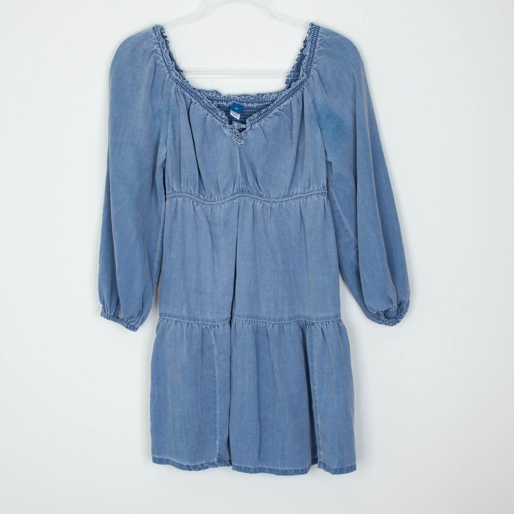 Old Navy Womens Chambray Tiered‎ Babydoll Dress Size XS Long Sleeve Cowgirl Boho